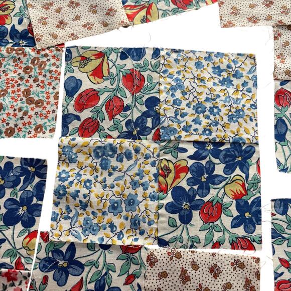 Hand Sewn Patchwork quilt squares or blocks a lot of 16 multicolor cotton 1940's - Picture 7 of 8